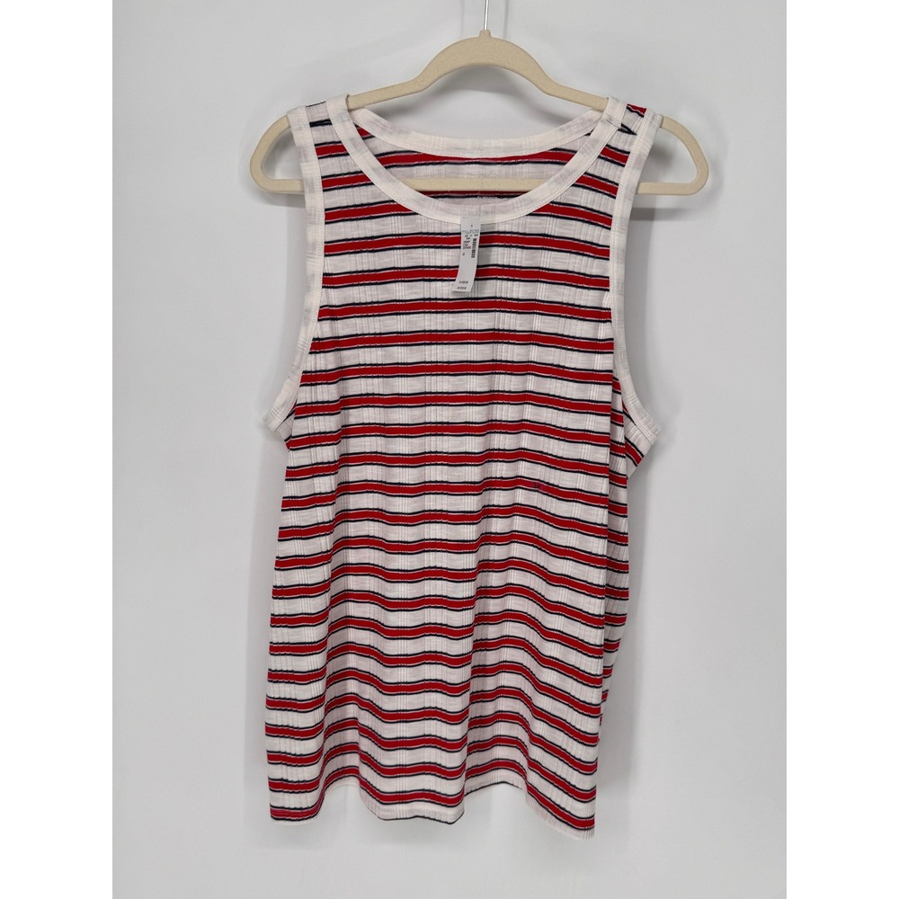 Maurices Tank Top Women 3X White NWT Striped Ribbed Sleeveless Scoop Neck
